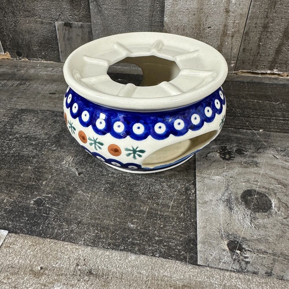 Boleslawiec Polish Pottery TEA POT WARMER Base 5” Mosquito Pattern Tea Candle